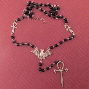 Vampire Gothic Elvira Rosary Necklace Trad Goth Jewelry